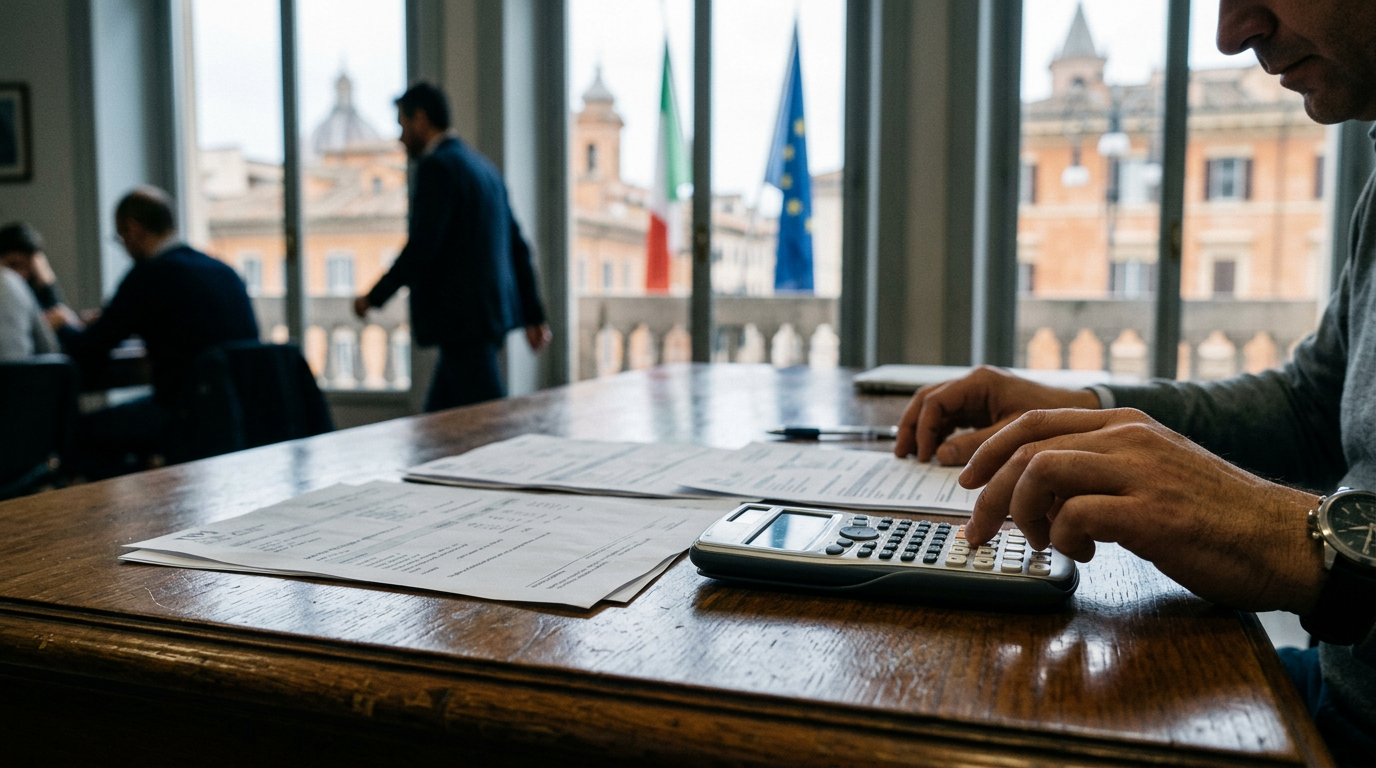 A close-up of a calculator and a formal pay slip on a wooden desk, focus on financial planning.